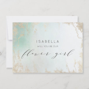 Abstract Aqua Ombre Fade with Frosted Gold Glitter