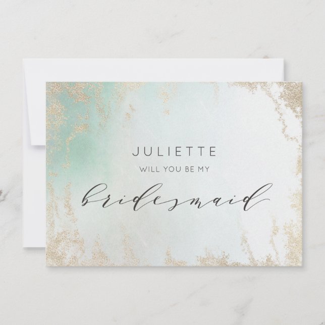 Abstract Aqua Ombre Fade with Frosted Gold Glitter (Front)