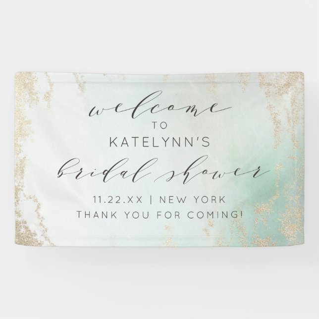 Abstract Aqua Ombre Fade with Frosted Gold Glitter Banner (Horizontal)