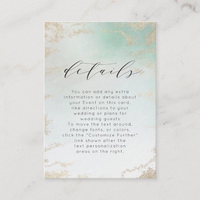 Abstract Aqua Ombre Fade with Frosted Gold Glitter Enclosure Card (Front)
