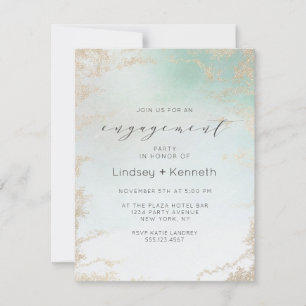Abstract Aqua Ombre Fade with Frosted Gold Glitter Invitation
