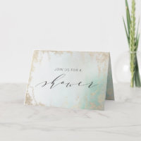 Abstract Aqua Ombre Fade with Frosted Gold Glitter