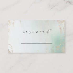 Abstract Aqua Ombre Fade with Frosted Gold Glitter Place Card