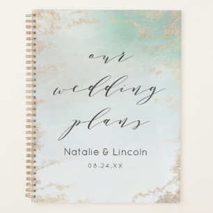 Abstract Aqua Ombre Fade with Frosted Gold Glitter Planner