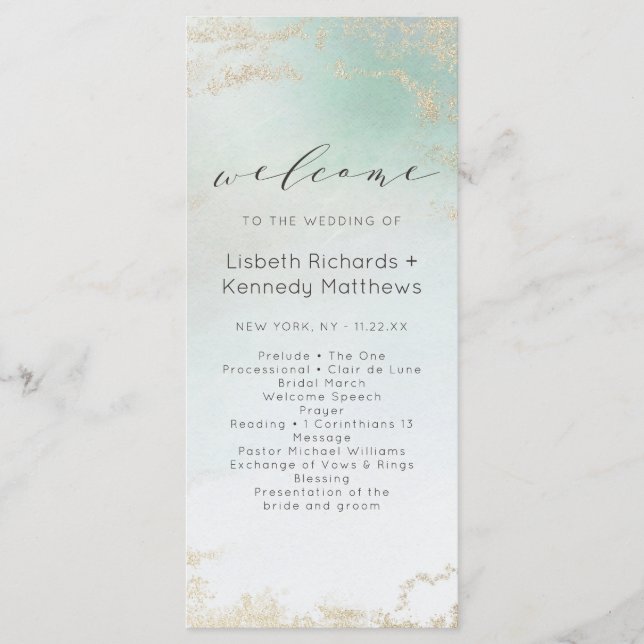 Abstract Aqua Ombre Fade with Frosted Gold Glitter Program (Front)