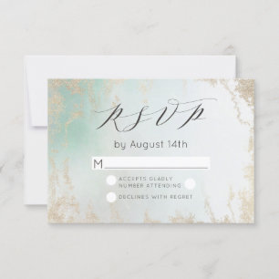 Abstract Aqua Ombre Fade with Frosted Gold Glitter RSVP Card
