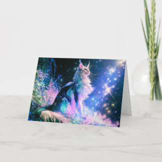 Abstract Aqua Pink Magical Maine Coon Cat Painting Thank You Card