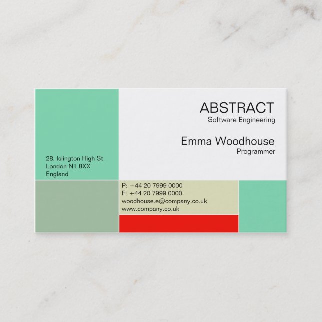 Abstract Aqua & Red Business Card (Front)