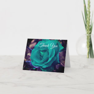 Abstract Aqua Rose Flower Art Thank You Card