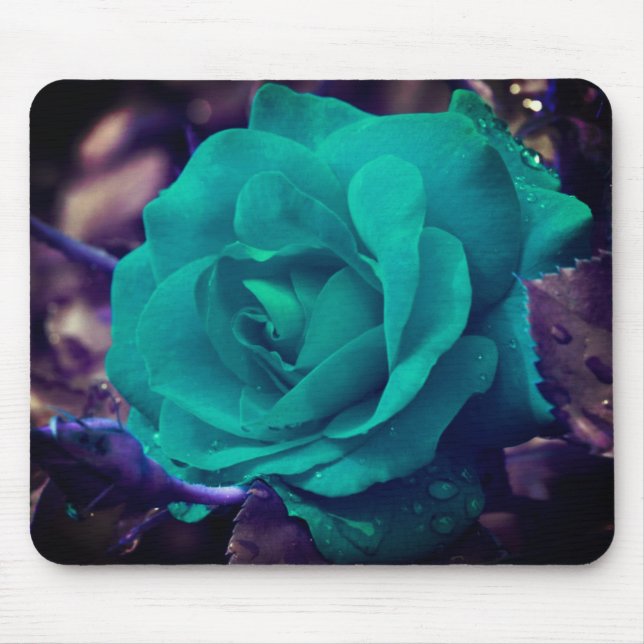 Abstract Aqua Rose Flower  Mouse Pad (Front)