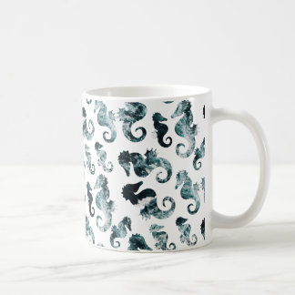 Abstract aqua seahorses pattern coffee mug