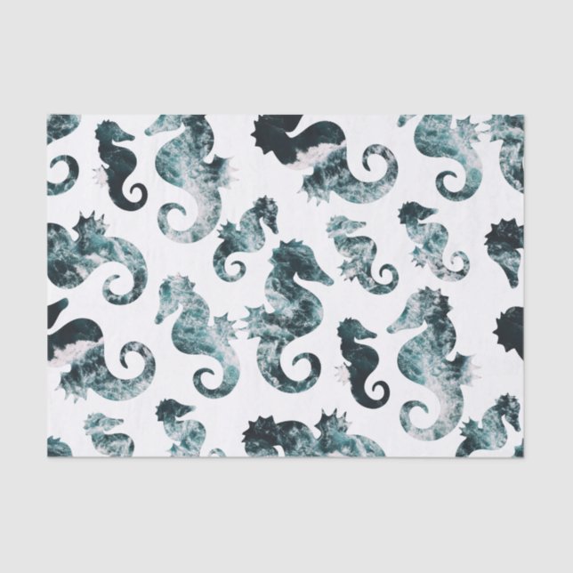 Abstract aqua seahorses pattern tissue paper (Front)