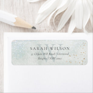 Abstract Aqua Silver Brush Stoke Monogram Address Return Address Label
