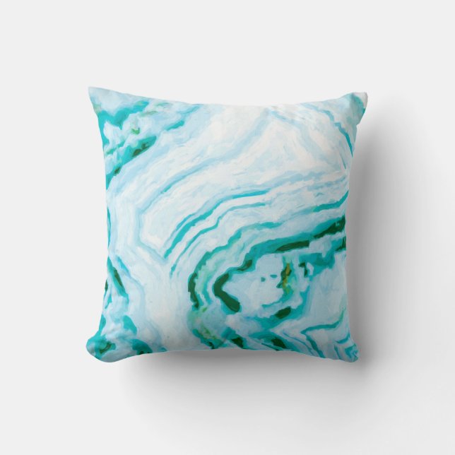 Abstract Aqua Teal Agate Design Painting Cushion (Front)