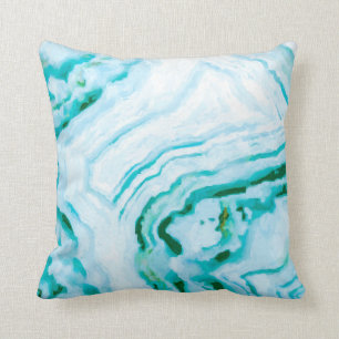 Abstract Aqua Teal Agate Design Painting Cushion
