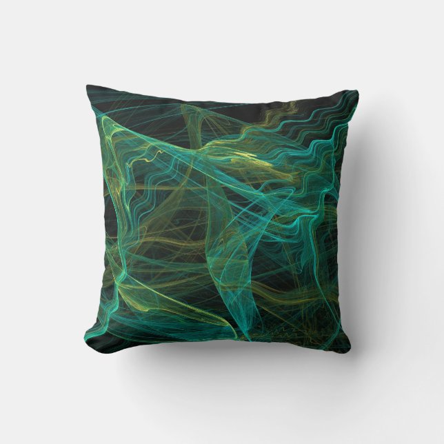 Abstract Aqua Teal Green Fractal Pillow (Front)
