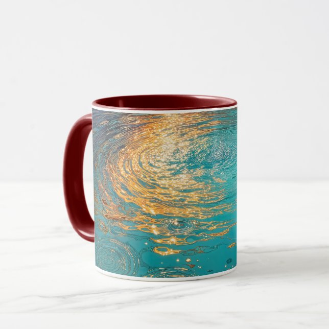 Abstract Aqua Waves with Golden Sunlight Mug (Front Left)
