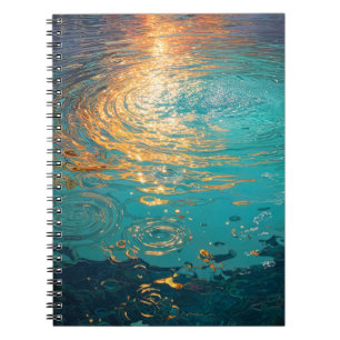 Abstract Aqua Waves with Golden Sunlight Notebook
