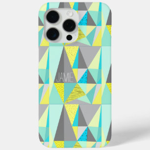 Abstract Aqua Yellow Grey Geometric Personalised iPhone 15 Pro Max Case