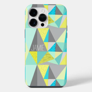 Abstract Aqua Yellow Grey Geometric Personalised iPhone Case