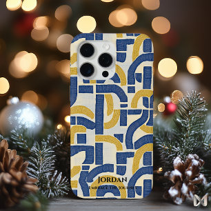 Abstract Arched Maze – Blue and Gold Elegance iPhone 15 Pro Max Case