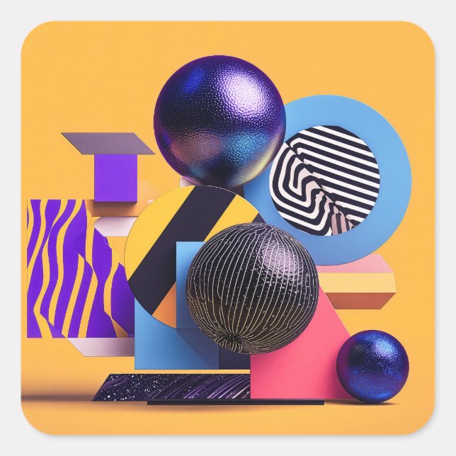 Abstract arrangement with colourful spheres square sticker (Front)