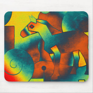 Abstract ART - A HORSE - blue red yellow Mouse Pad