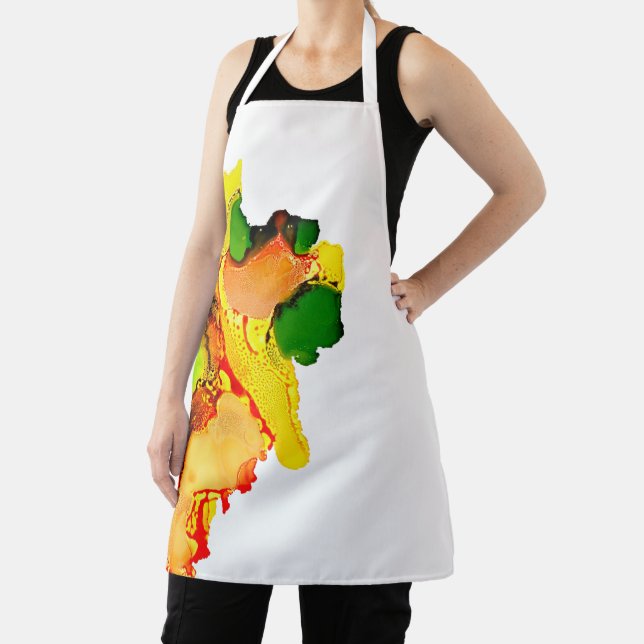 Abstract art alcohol ink yellow green apron (Insitu)