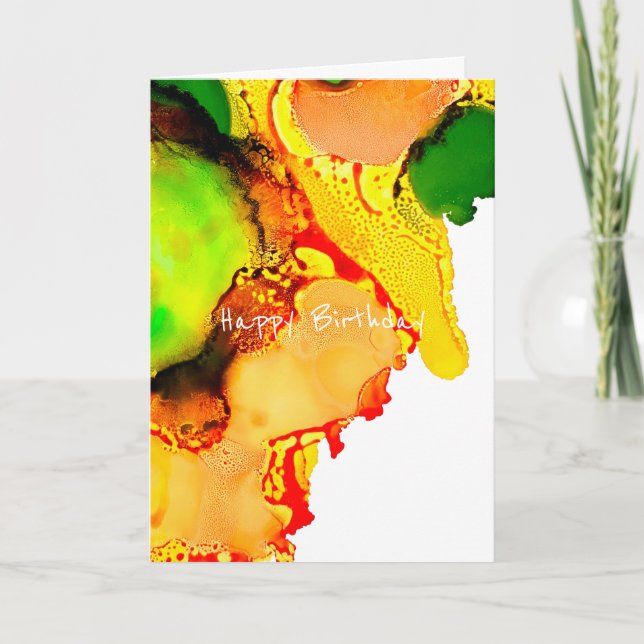 Abstract art alcohol ink yellow green card (Front)