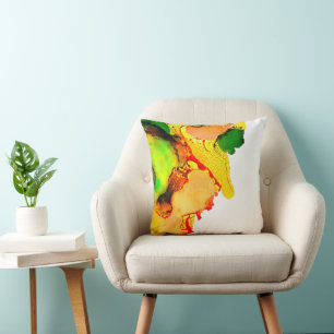Abstract art alcohol ink yellow green cushion