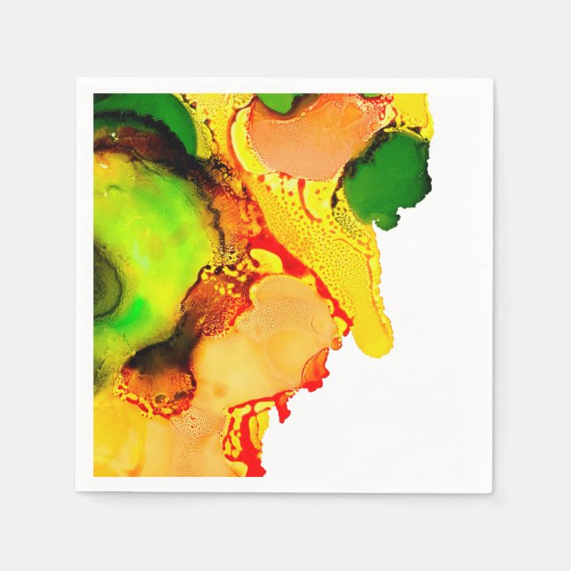 Abstract art alcohol ink yellow green napkin (Front)