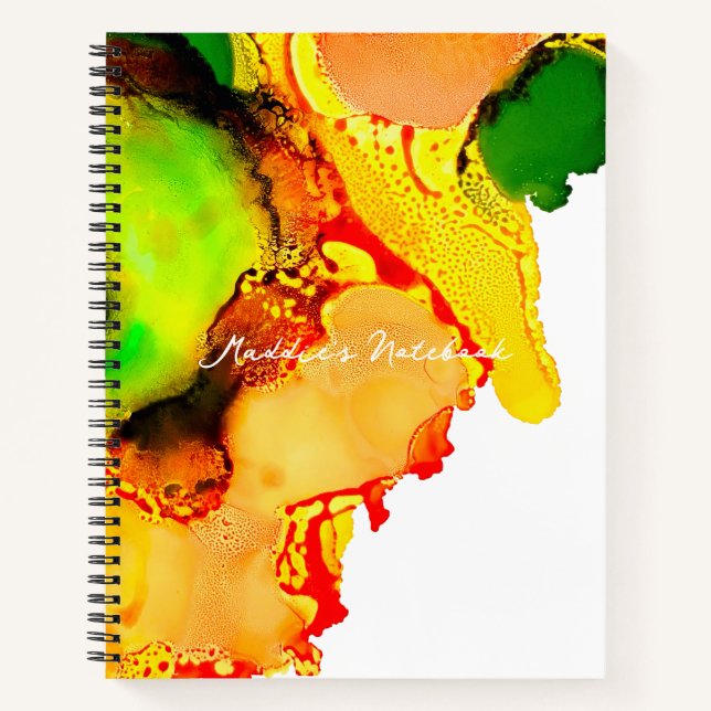 Abstract art alcohol ink yellow green notebook (Front)