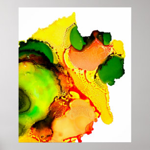 Abstract art alcohol ink yellow green poster