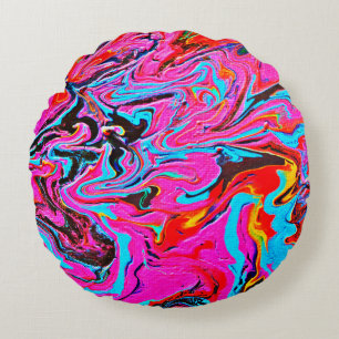 Abstract Art, Background, Hand Painting, Fluid Ar Round Cushion