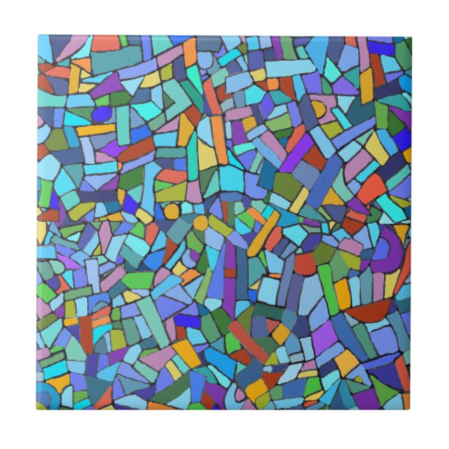 Abstract Art Beautiful Colourful Blue Mosaic Ceramic Tile (Front)