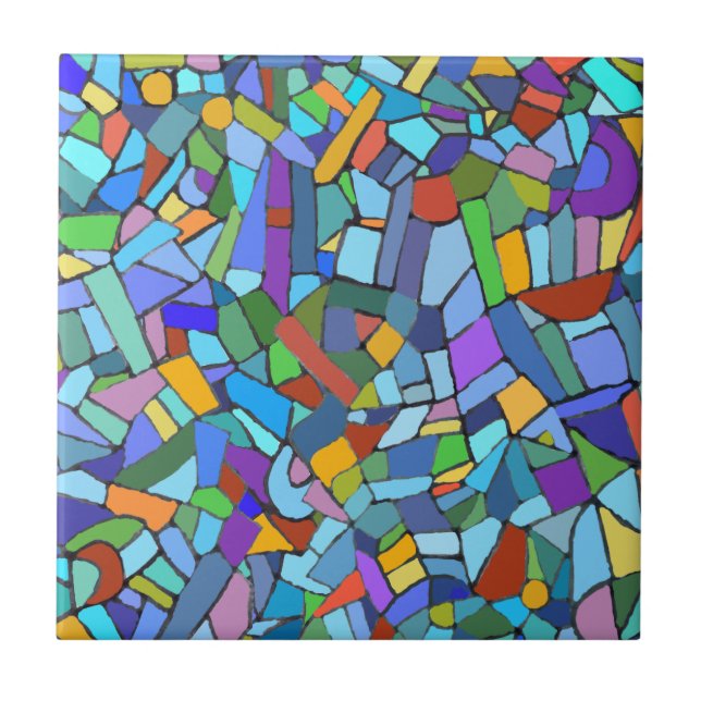 Abstract Art Beautiful Colourful Blue Mosaic Ceramic Tile (Front)
