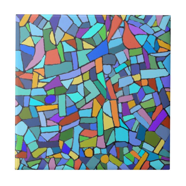 Abstract Art Beautiful Colourful Blue Mosaic Ceramic Tile (Front)