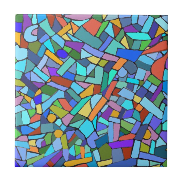 Abstract Art Beautiful Colourful Blue Mosaic Ceramic Tile (Front)