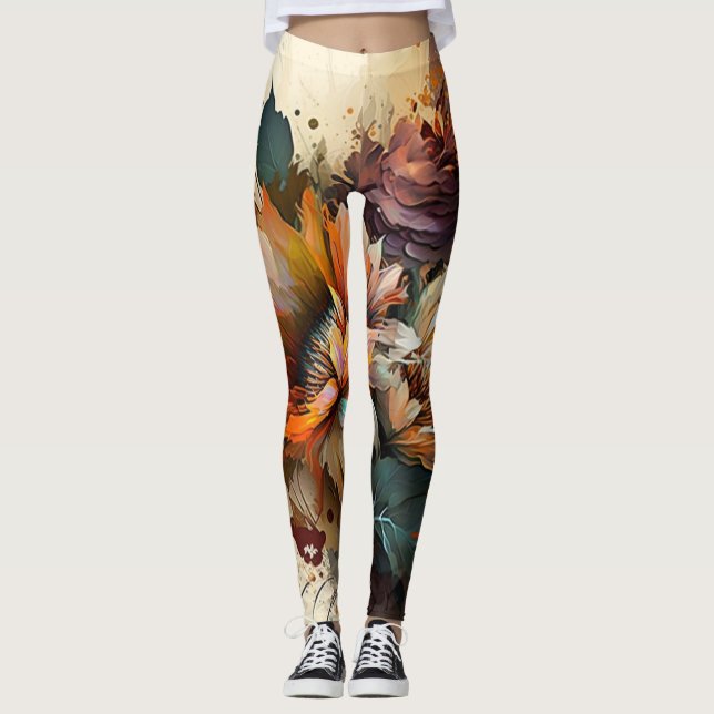 Abstract art beautiful flower Leggings (Front)