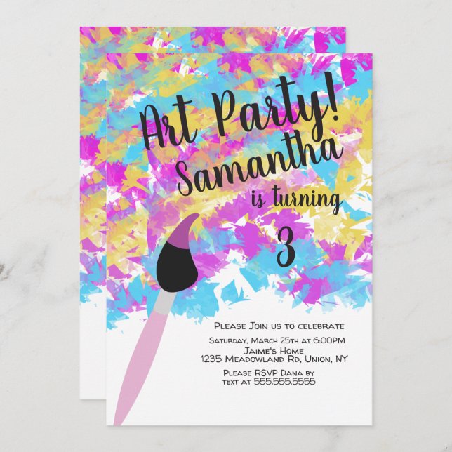 Abstract Art Birthday Party Splash Invitation (Front/Back)