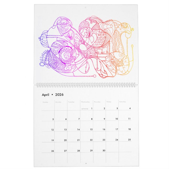 Abstract Art Black and White Drenched in Colour Calendar (Apr 2026)