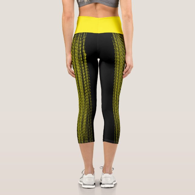 Abstract Art Black and Yellow Capri Leggings (Back)