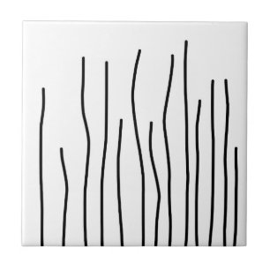 Abstract Art Black on White Lines Minimalism Ceramic Tile