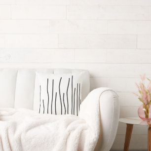 Abstract Art Black on White Lines Minimalism Cushion