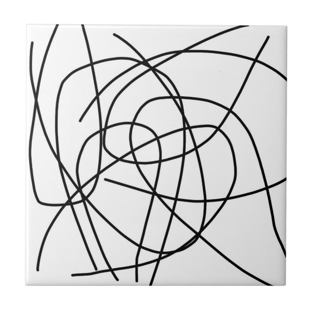 Abstract Art Black White Drawing Lines Minimalism Ceramic Tile (Front)
