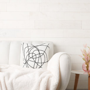 Abstract Art Black White Drawing Lines Minimalism Cushion