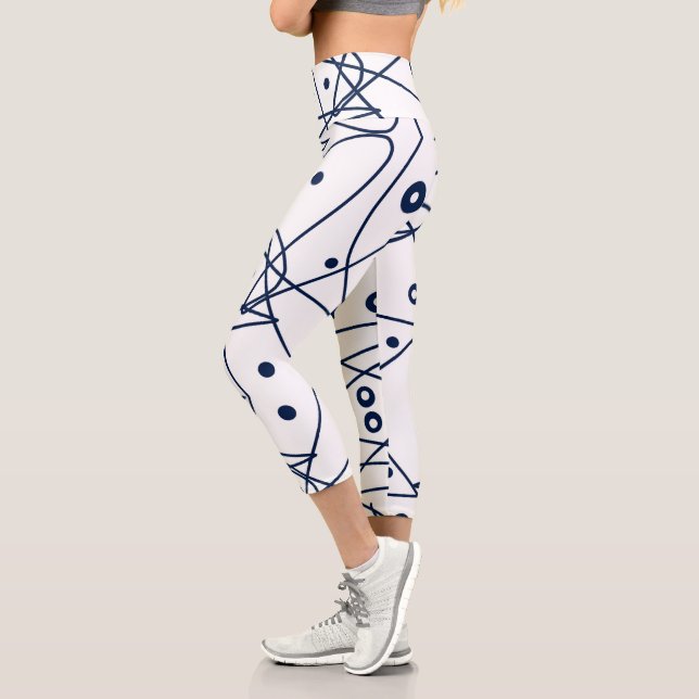 Abstract Art Black White Lines Circles Minimalism Capri Leggings (Left)