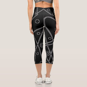 Abstract Art Black White Lines Circles Minimalism Capri Leggings