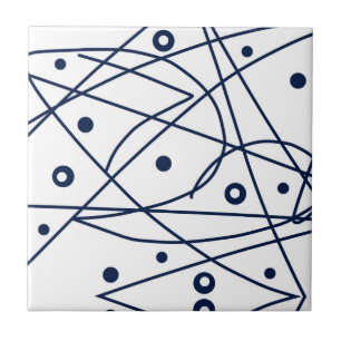 Abstract Art Black White Lines Circles Minimalism Ceramic Tile