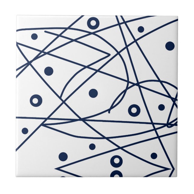 Abstract Art Black White Lines Circles Minimalism Ceramic Tile (Front)